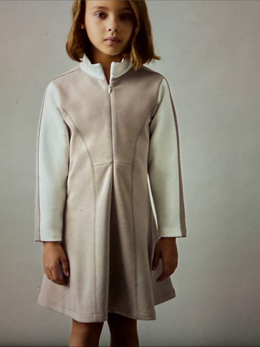 Reiss Taupe Dress with White Long Sleeves NWT